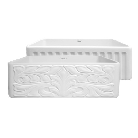 WHITEHAUS Rvrsbl Sink W/ A Gothichaus Swirl Design Front Apron On One Side, Wht WHFLGO3018-WHITE